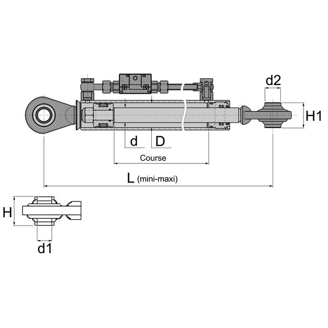 Barre de Poussee Hydraulique Rotule-rotule LG 480-680 CAT1 référence fournisseur 218016